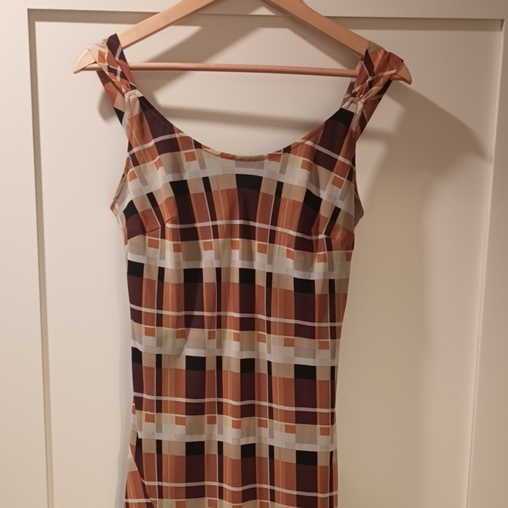 Essentials by Milano Brown Tan Tie Front Sheath Maxi Dress